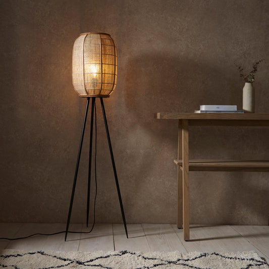 Zaire Floor Lamp, Linen/Bamboo