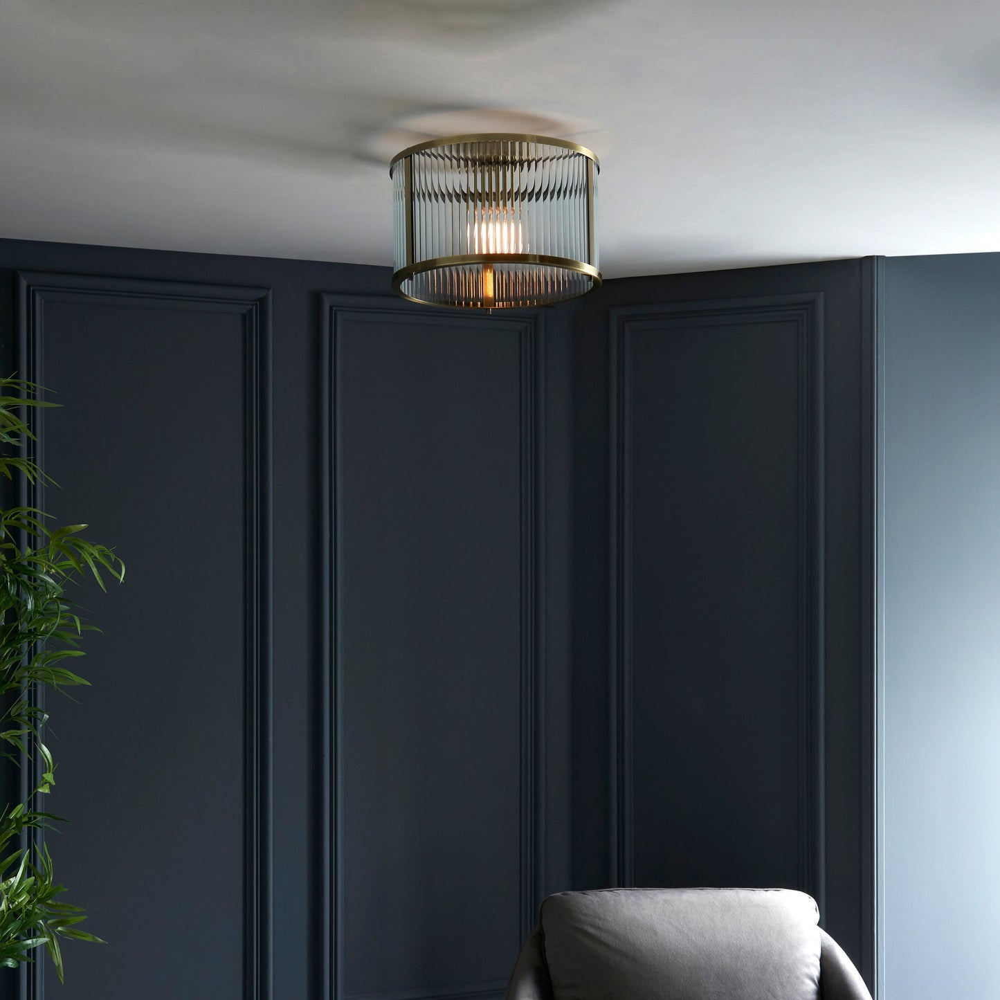Ridgeton Flush Ceiling Light, Antique Brass