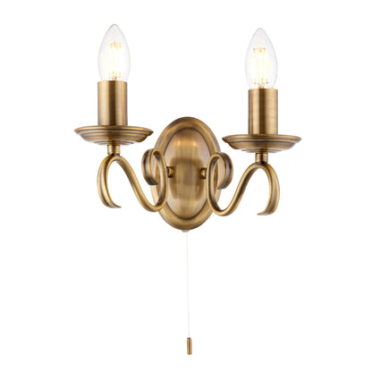 Bernice Twin Wall Light, Antique Brass