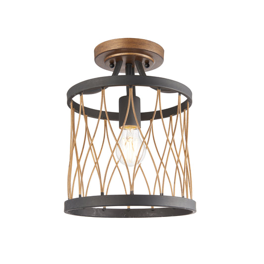Heston Semi-Flush Ceiling Light, Bronze/Black