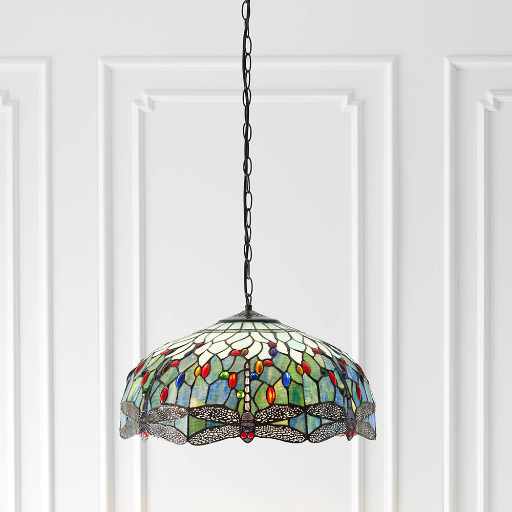 Dragonfly 50cm Tiffany Pendant Light, Blue
