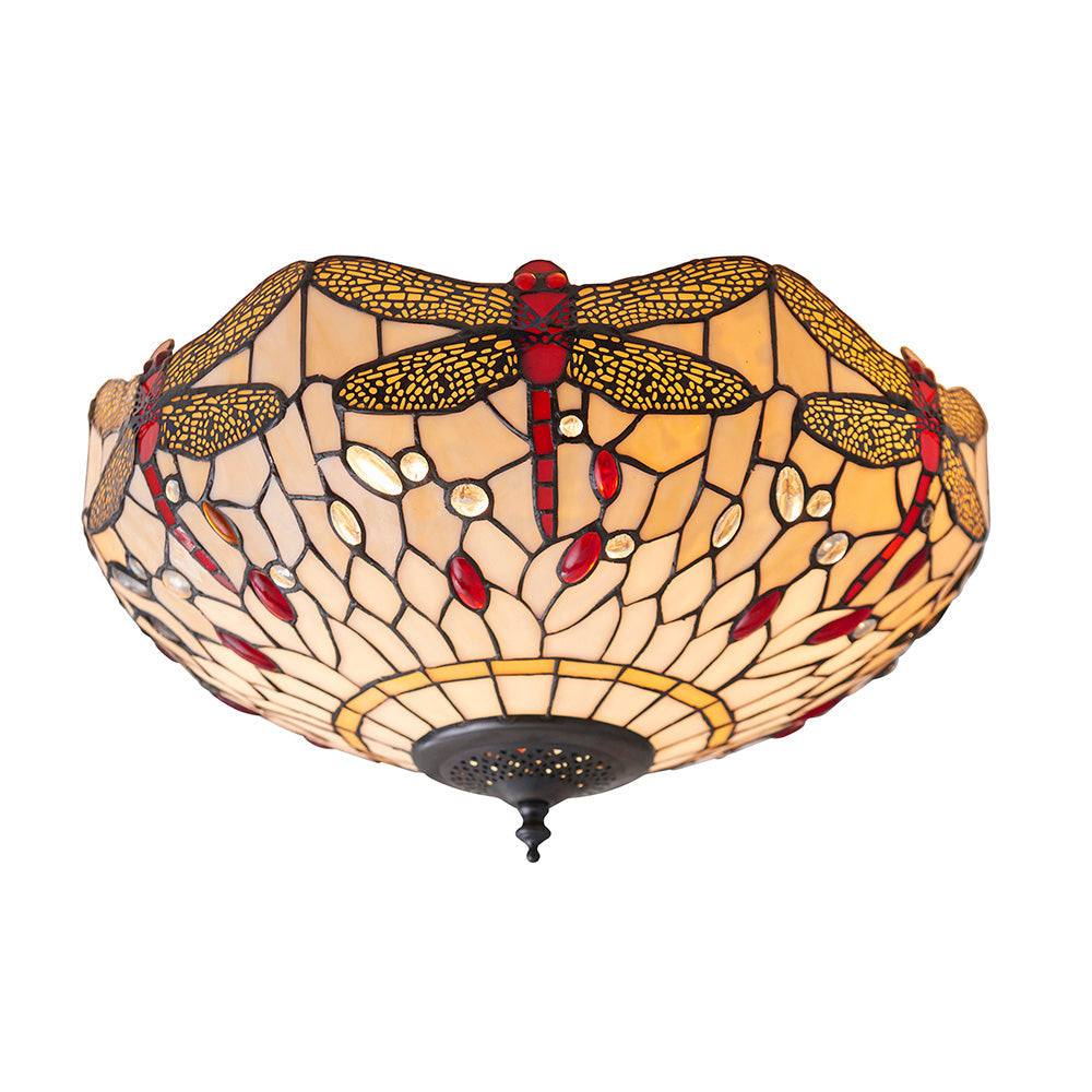Dragonfly 41cm Tiffany Flush Ceiling Light, Beige