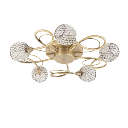 Aherne 5 Light Semi-flush Ceiling Light, Antique Brass