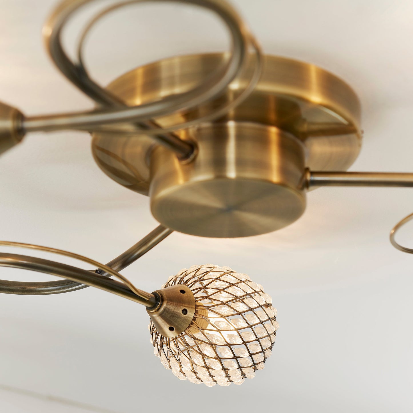 Aherne 3 Light Semi-flush Ceiling Light, Antique Brass