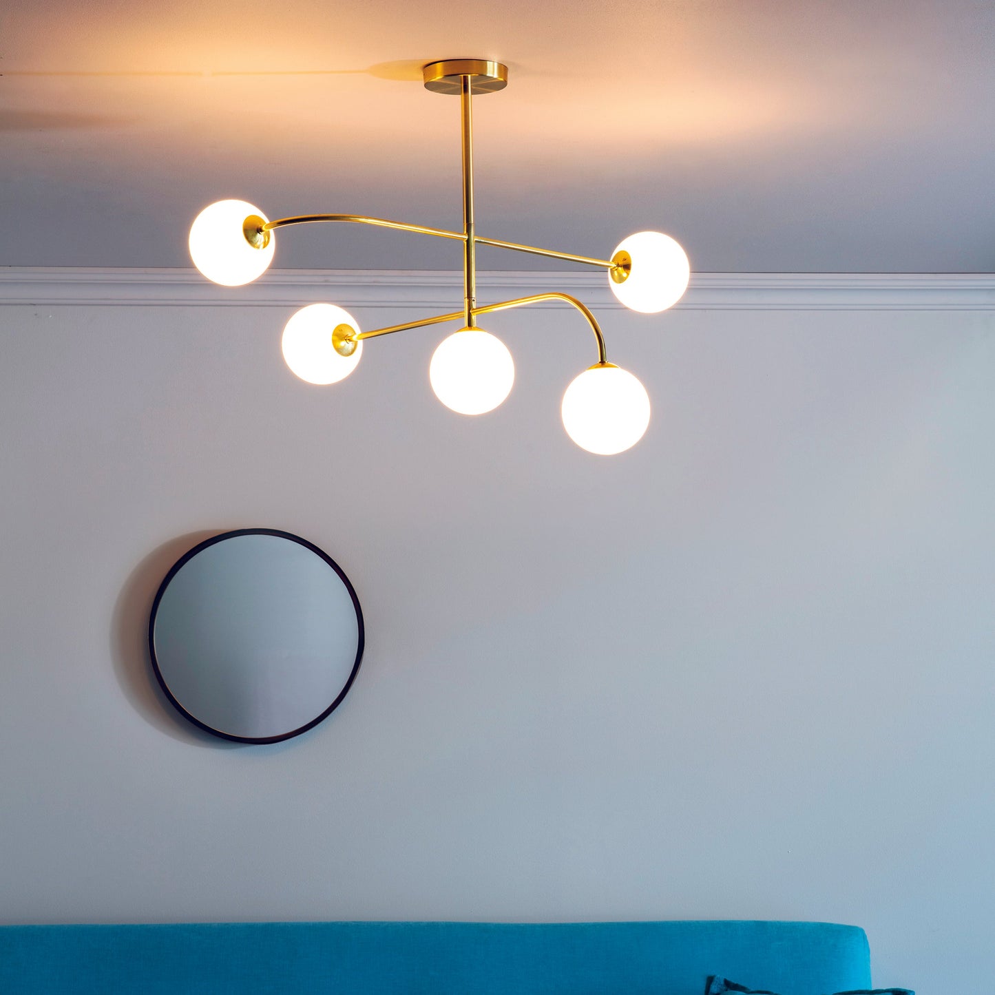 Otto 5-Light Semi-flush Ceiling Light, Opal/Brass