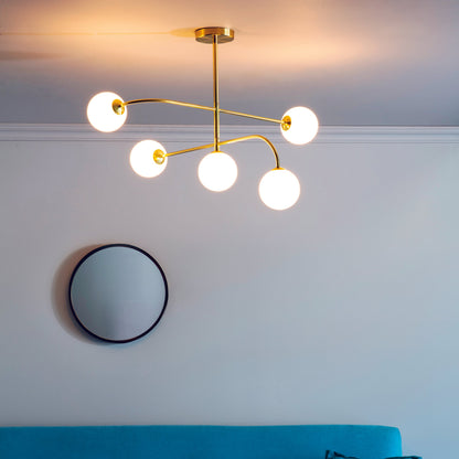 Otto 5-Light Semi-flush Ceiling Light, Opal/Brass