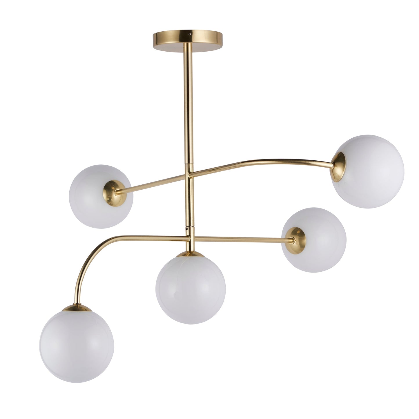 Otto 5-Light Semi-flush Ceiling Light, Opal/Brass