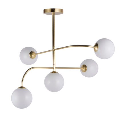 Otto 5-Light Semi-flush Ceiling Light, Opal/Brass