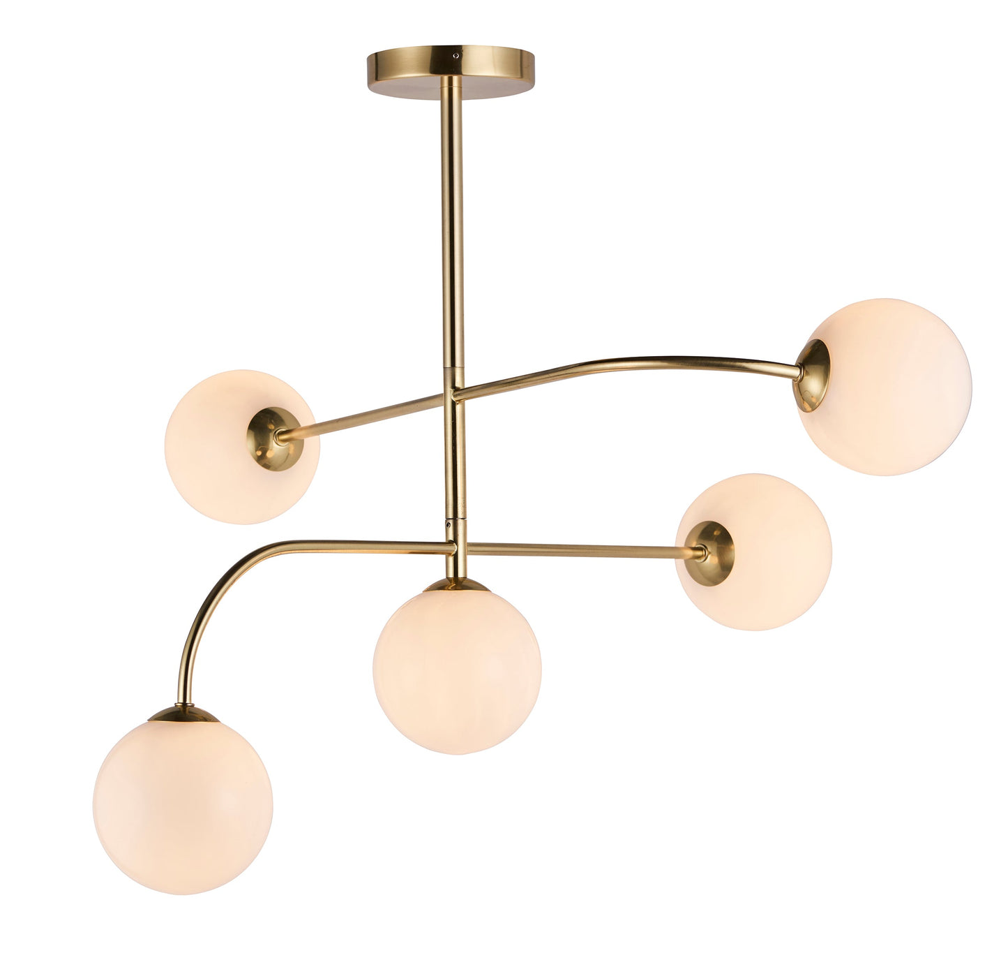 Otto 5-Light Semi-flush Ceiling Light, Opal/Brass