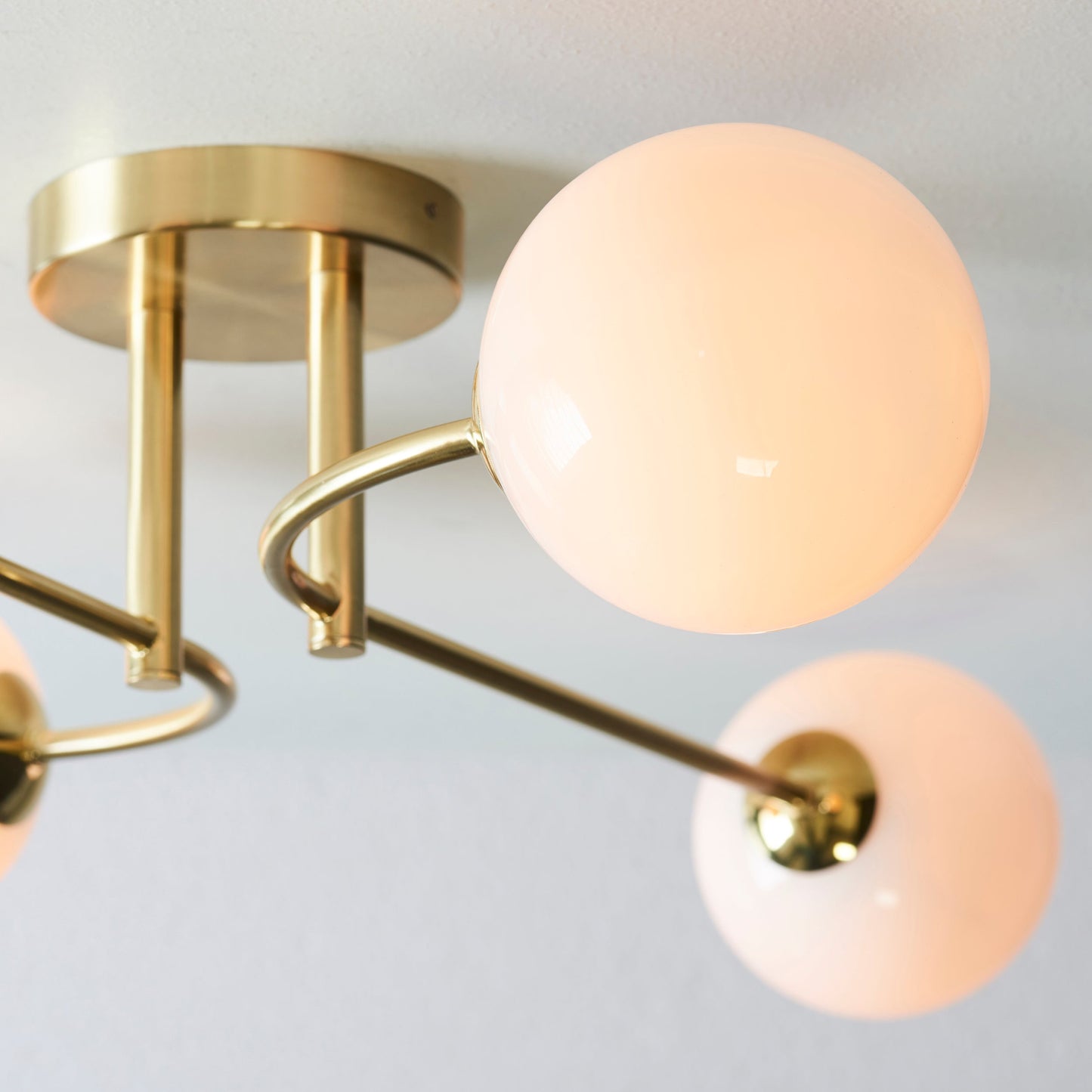 Otto 4 Light Semi Flush Ceiling Light, Opal/Brass