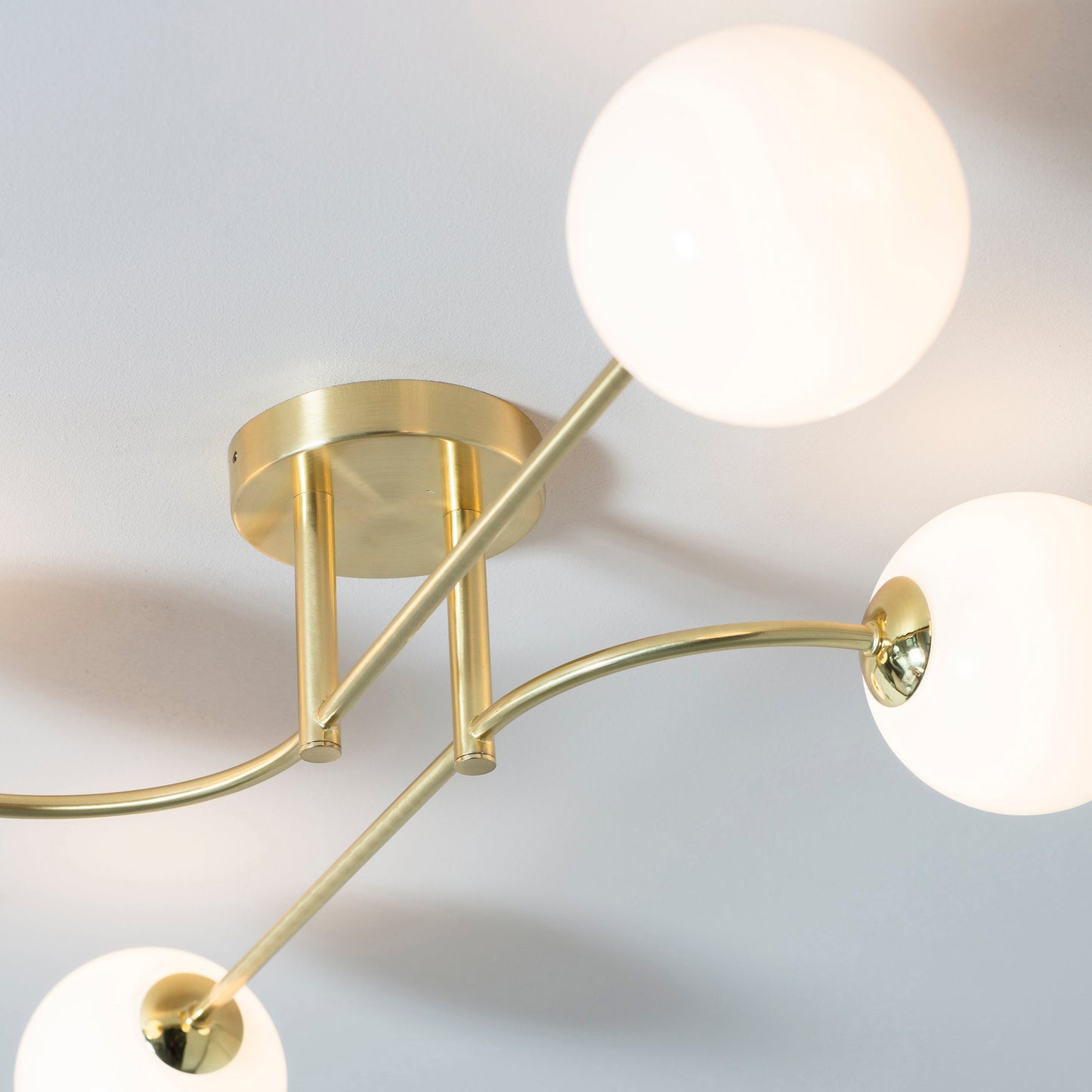 Otto 4 Light Semi Flush Ceiling Light, Opal/Brass