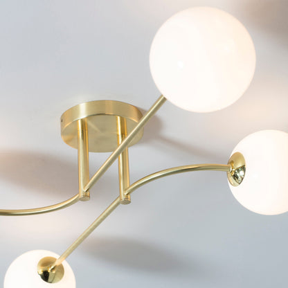 Otto 4 Light Semi Flush Ceiling Light, Opal/Brass