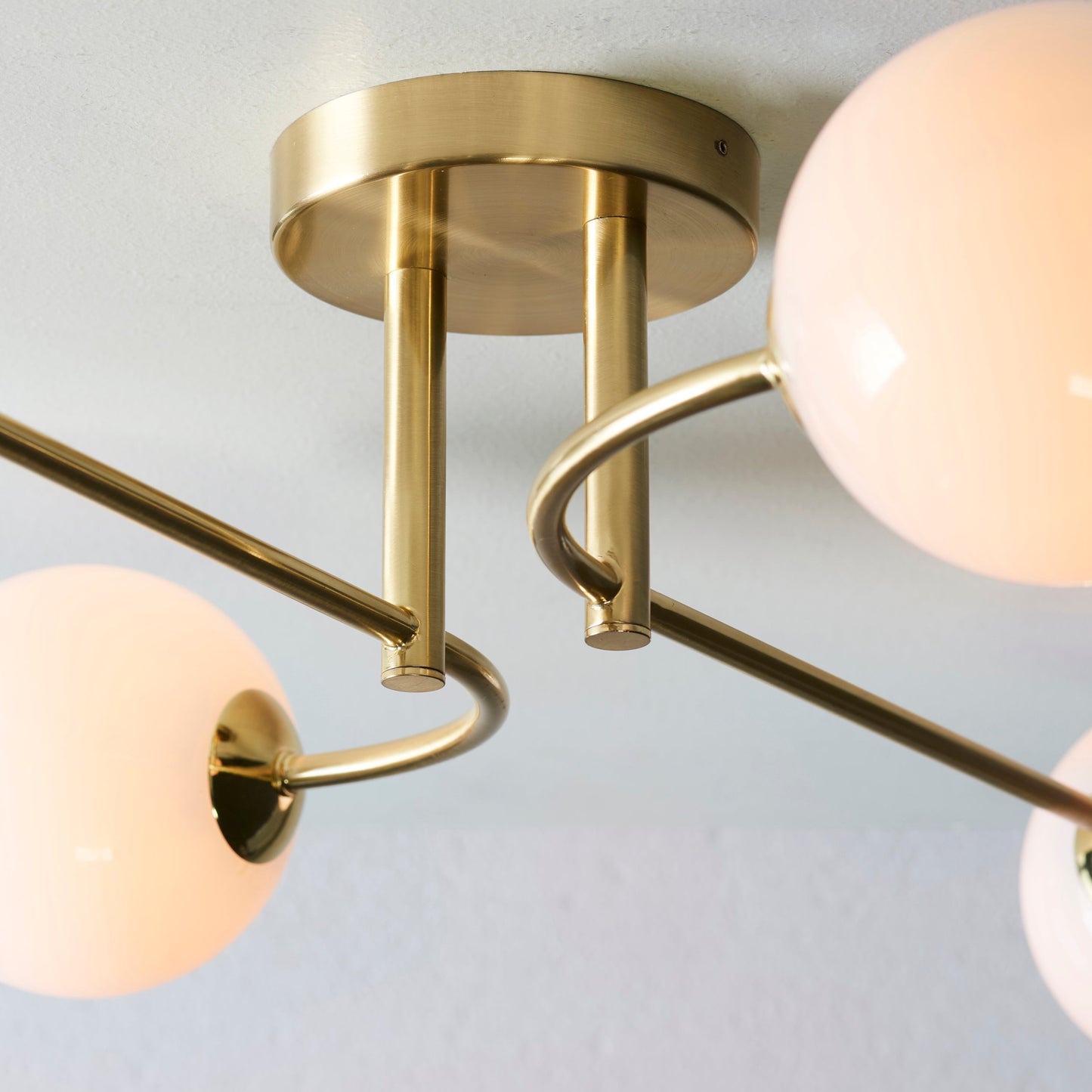 Otto 4 Light Semi Flush Ceiling Light, Opal/Brass
