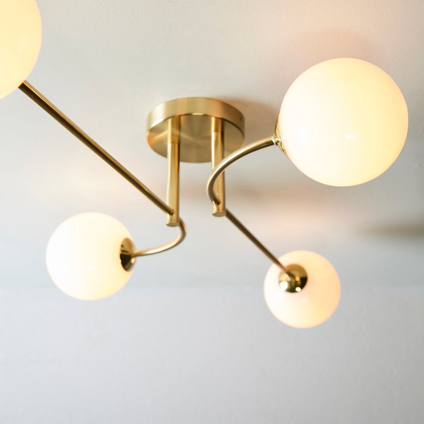 Otto 4 Light Semi Flush Ceiling Light, Opal/Brass