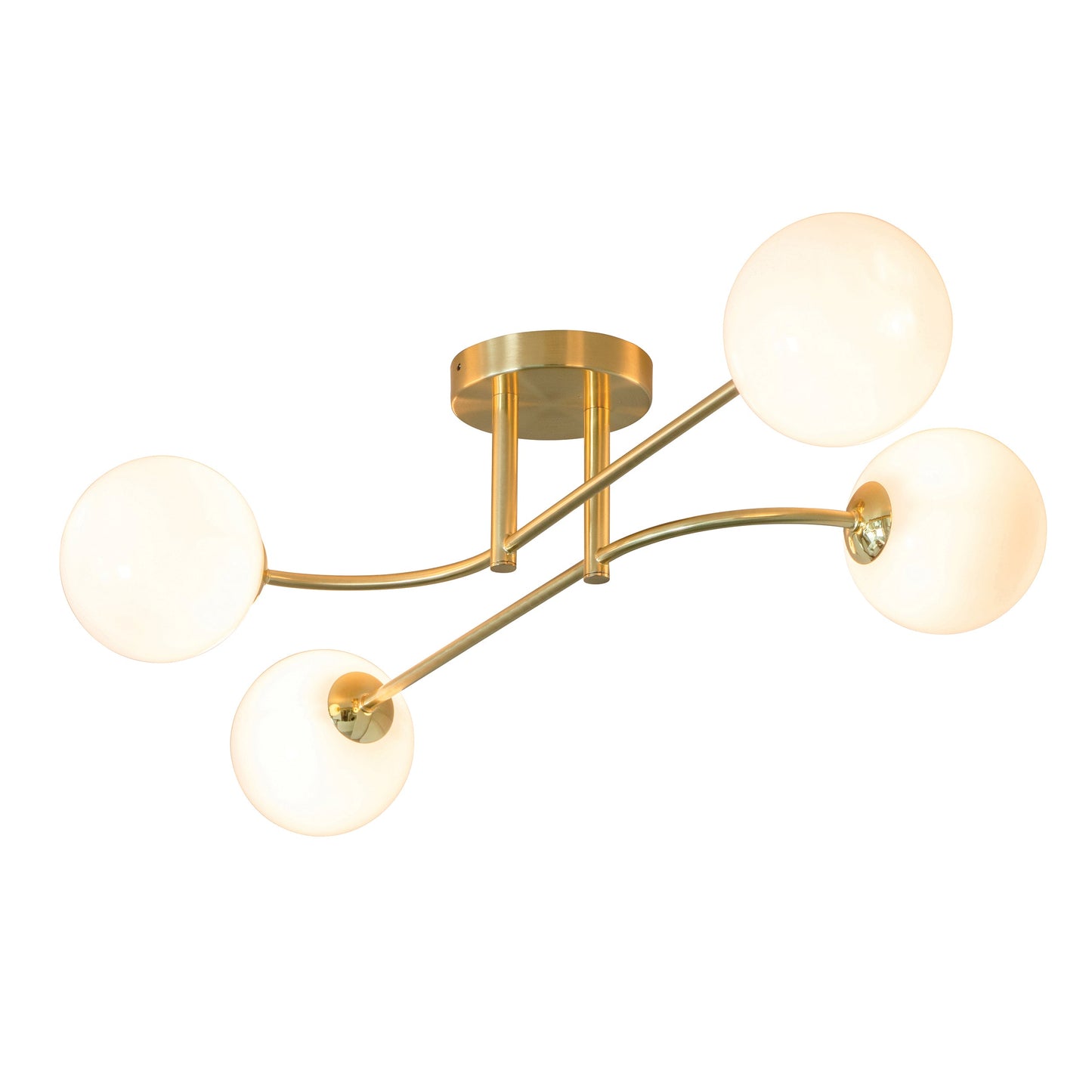 Otto 4 Light Semi Flush Ceiling Light, Opal/Brass