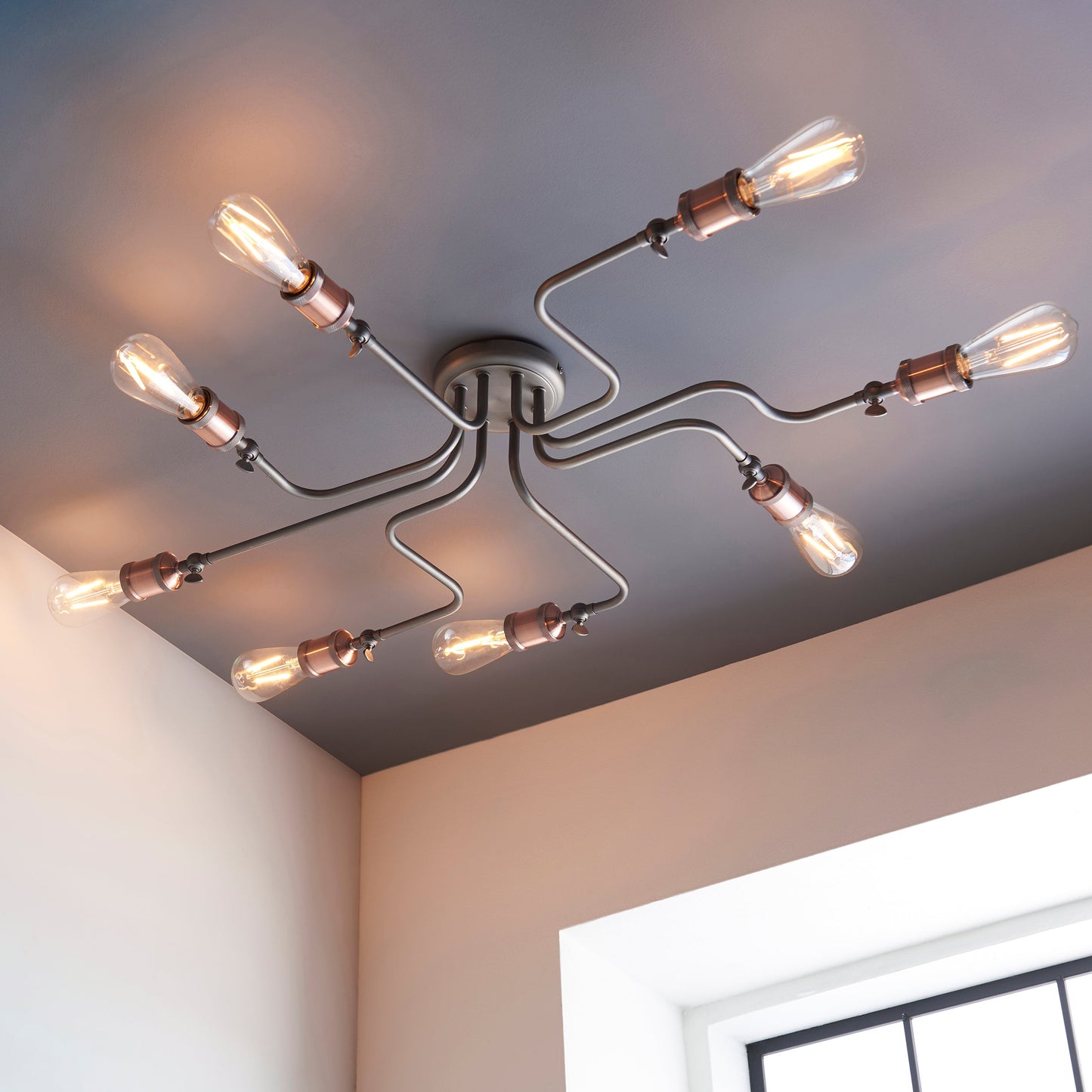 Hal 8-Light Semi-flush Ceiling Light, Aged Pewter/Copper