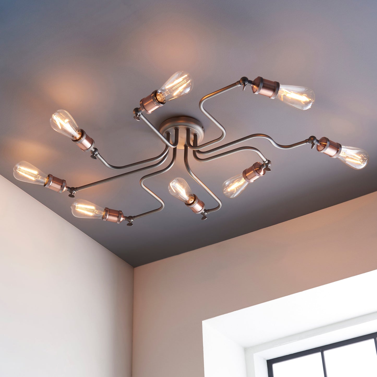 Hal 8-Light Semi-flush Ceiling Light, Aged Pewter/Copper