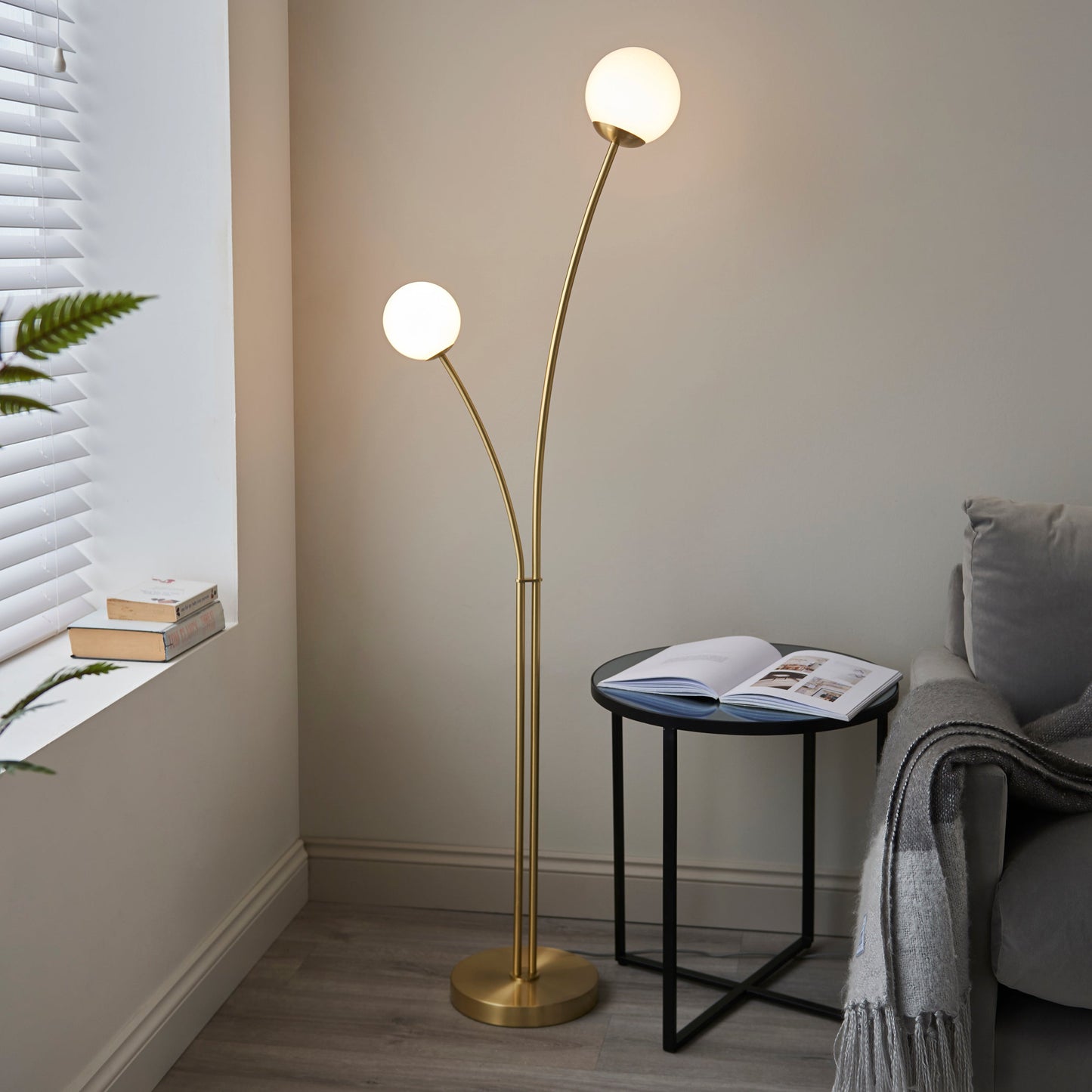 Bloom 2-Light Floor Lamp, Satin Brass