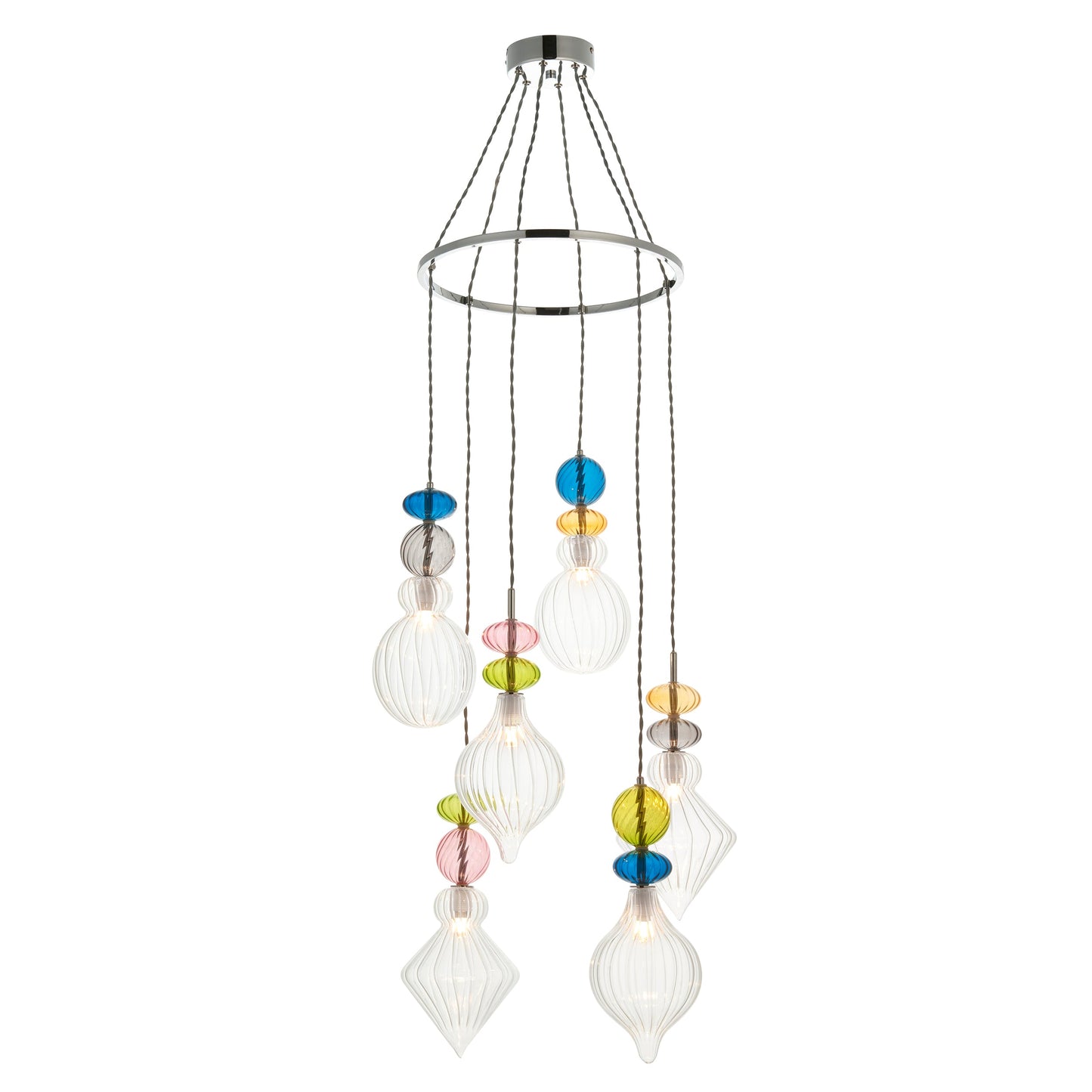April 6-Light Cluster Pendant Light, Multi-coloured Glass
