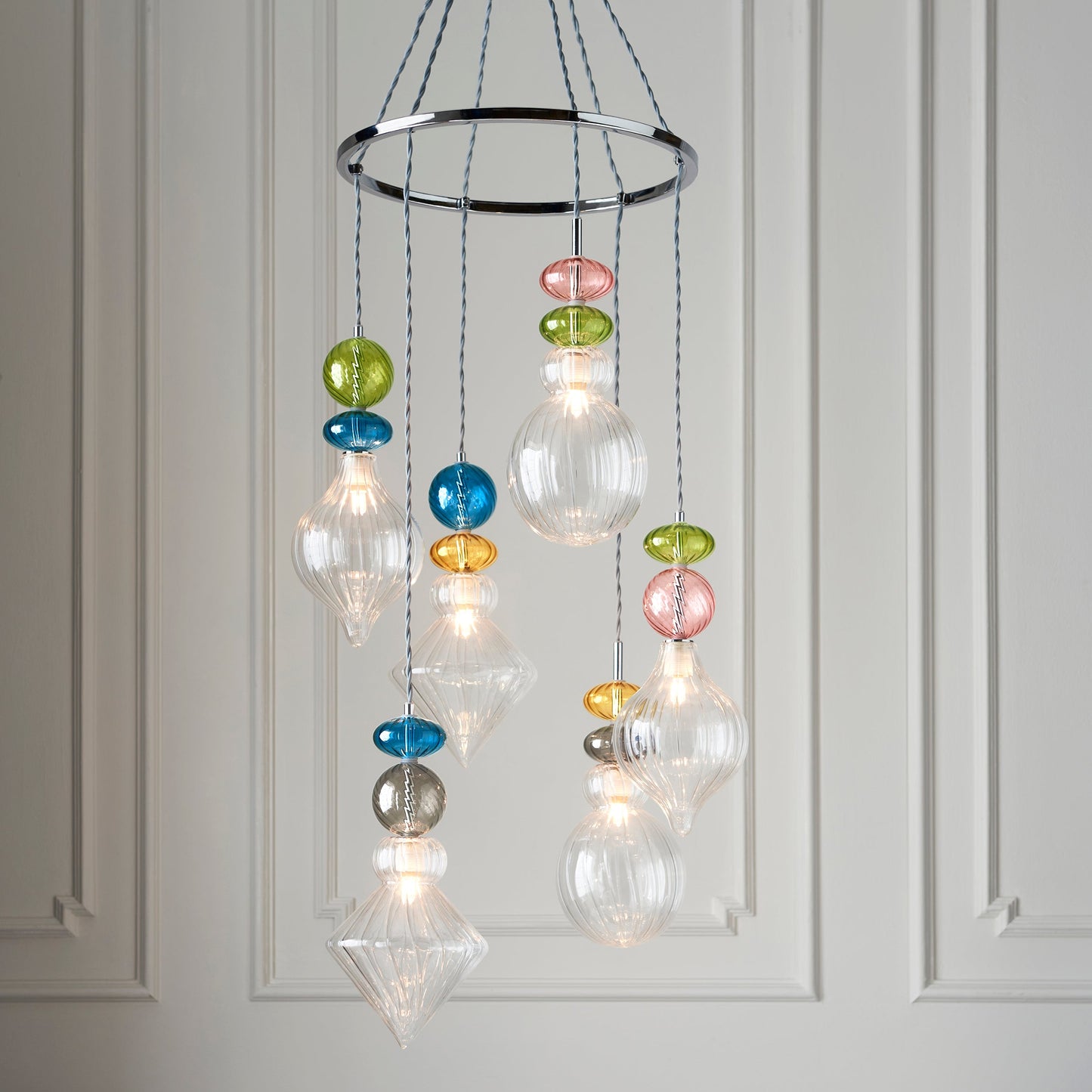 April 6-Light Cluster Pendant Light, Multi-coloured Glass