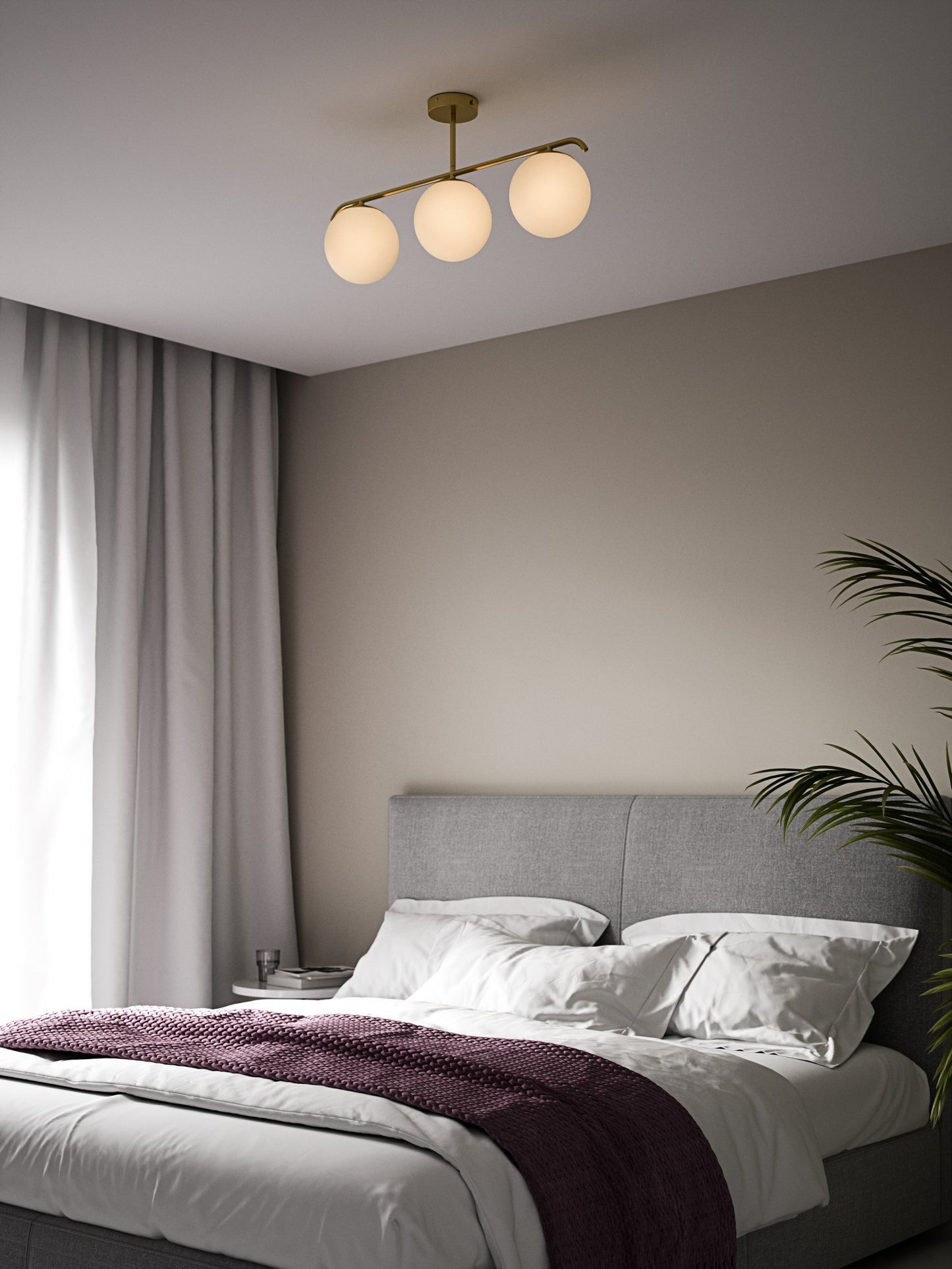 Grant 3-Light Ceiling Light, Opal/Brass